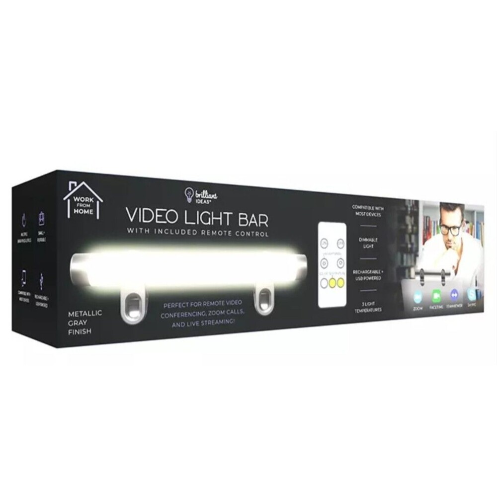 Brilliant Ideas Video Light Bar w/Remote‎ Control for Laptops Metallic Gray New